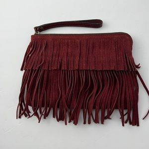 CLEARANCE Patricia Nash Burgundy Red Fringe Corner Zip Wristlet